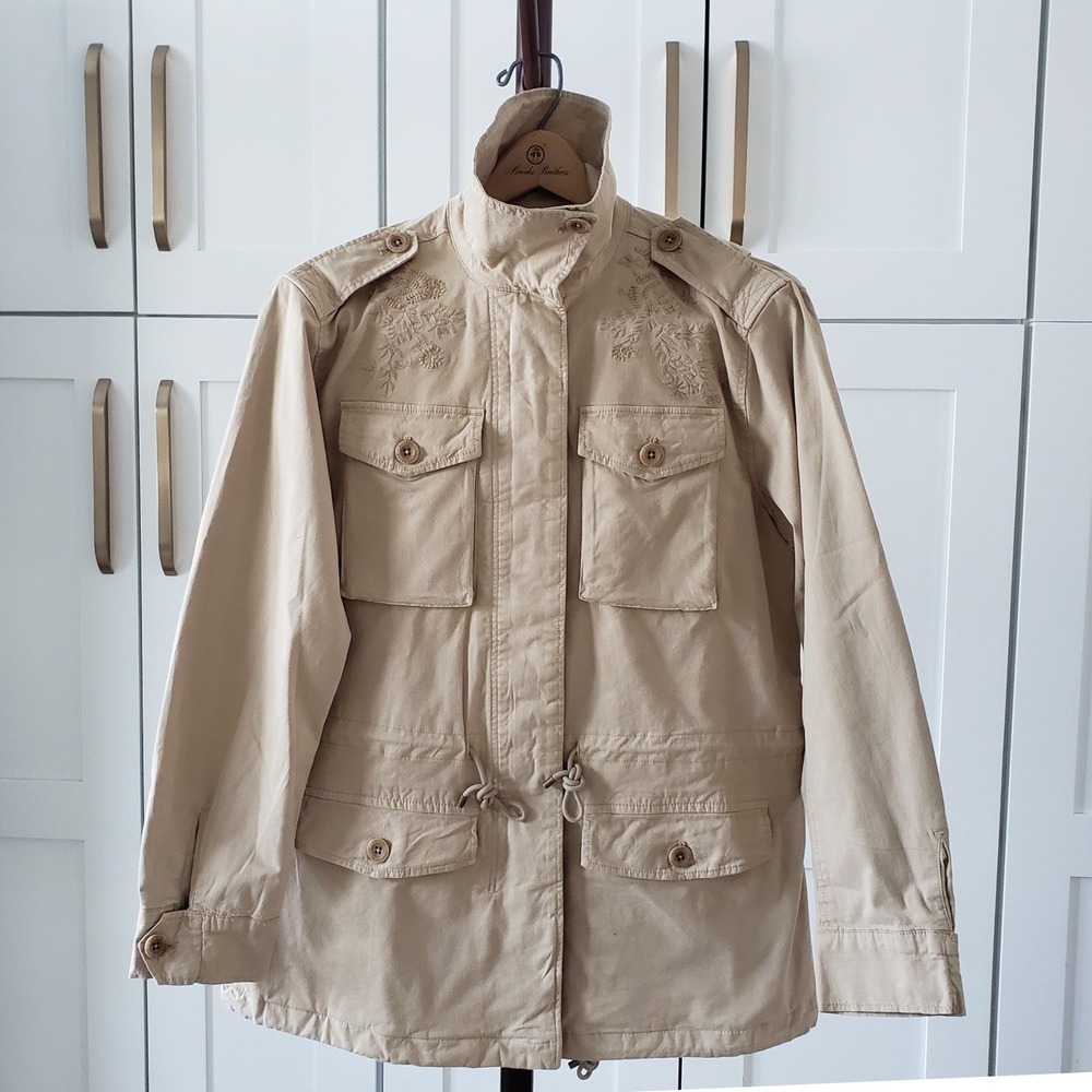Ralph Lauren Field Jacket Womens XS‎ Featherweight Embroidered Military Coat